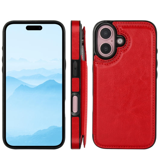 For iPhone 16 Plus Double Buckle Crazy Horse Texture PU Phone Case(Red) by buy2fix