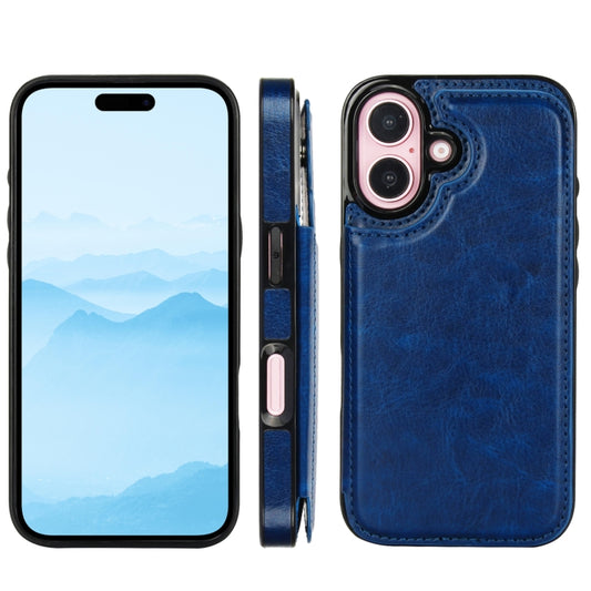 For iPhone 16 Plus Double Buckle Crazy Horse Texture PU Phone Case(Blue) by buy2fix