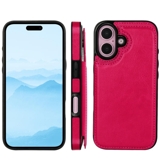 For iPhone 16 Double Buckle Crazy Horse Texture PU Phone Case(Rose Red) by buy2fix