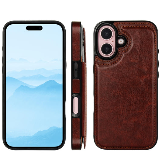For iPhone 16 Double Buckle Crazy Horse Texture PU Phone Case(Brown) by buy2fix