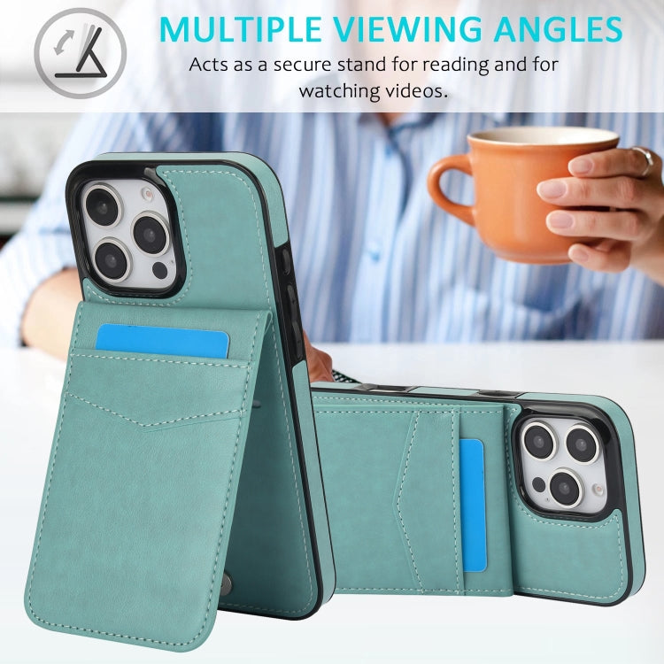 For iPhone 16 Pro Max Solid Color Card Slots Bracket PU Phone Case(Mint Green) by buy2fix