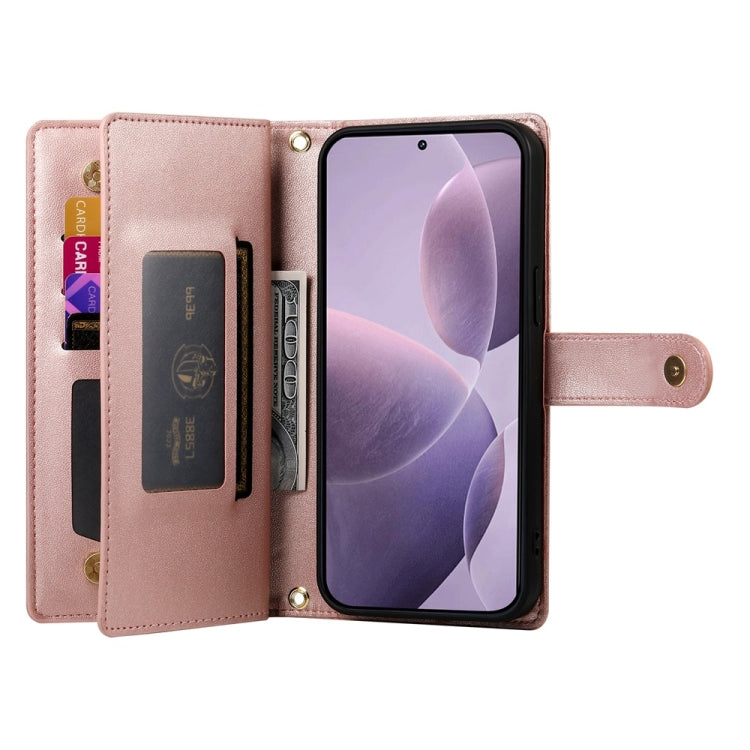 For Redmi K70 Nine Card-slot Zipper Wallet Bag Leather Phone Case(Pink) - Xiaomi Cases by buy2fix | Online Shopping UK | buy2fix