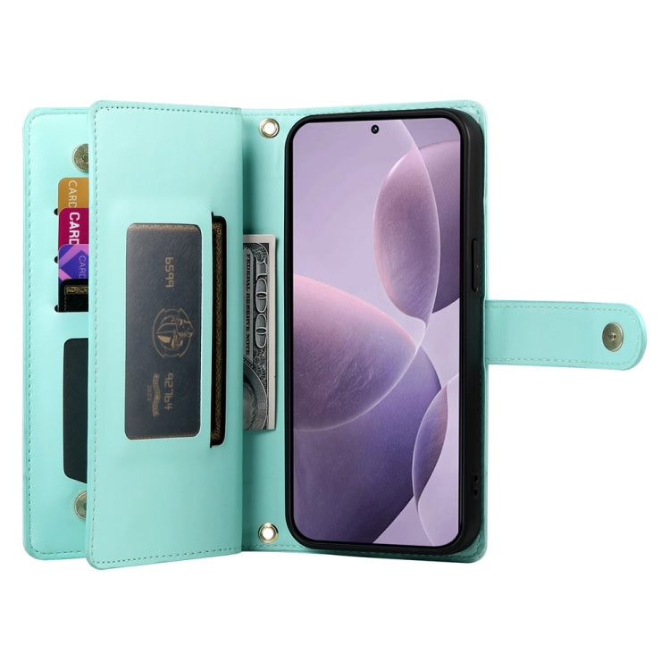 For Redmi K70 Nine Card-slot Zipper Wallet Bag Leather Phone Case(Mint Green) - Xiaomi Cases by buy2fix | Online Shopping UK | buy2fix