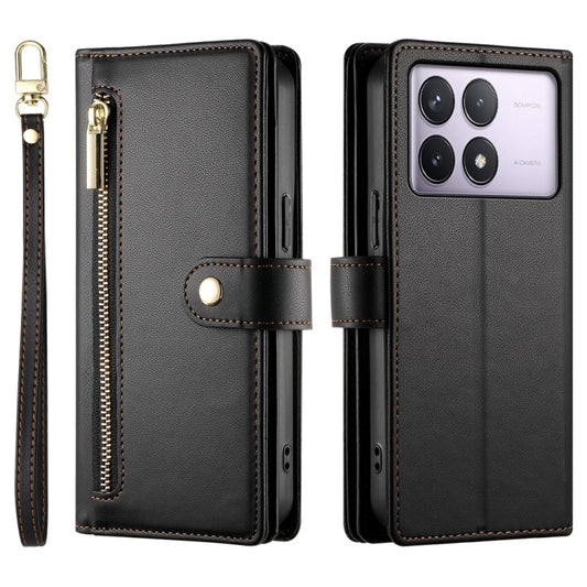 For Redmi K70 Nine Card-slot Zipper Wallet Bag Leather Phone Case(Black) by buy2fix