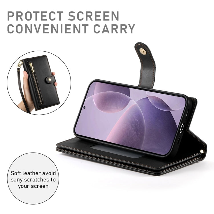For Redmi K70 Nine Card-slot Zipper Wallet Bag Leather Phone Case(Black) - Xiaomi Cases by buy2fix | Online Shopping UK | buy2fix