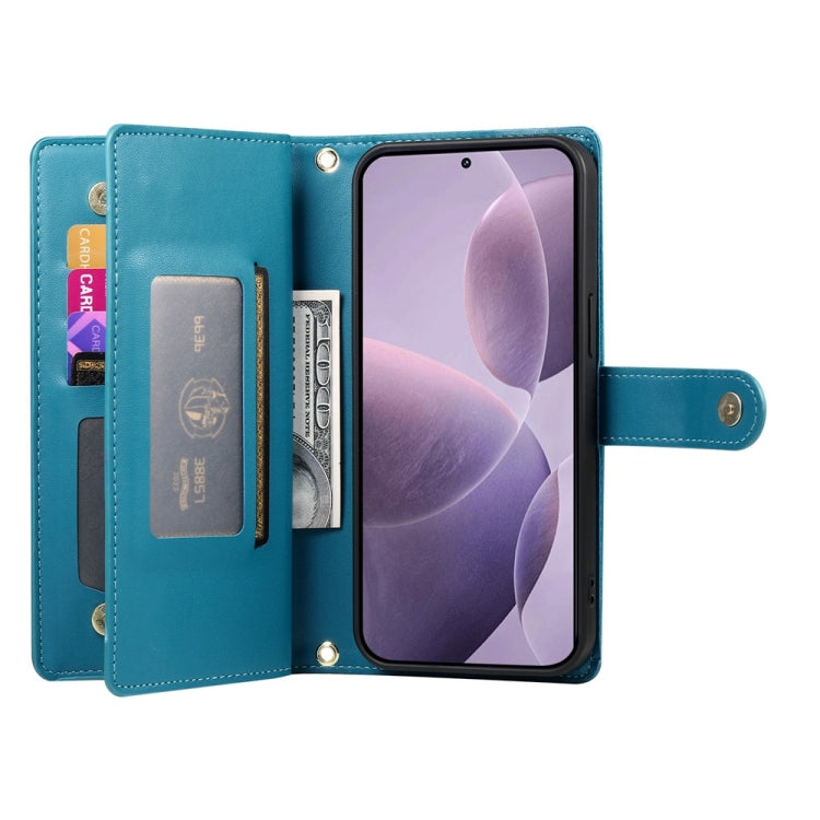 For Redmi K70 Nine Card-slot Zipper Wallet Bag Leather Phone Case(Blue) - Xiaomi Cases by buy2fix | Online Shopping UK | buy2fix