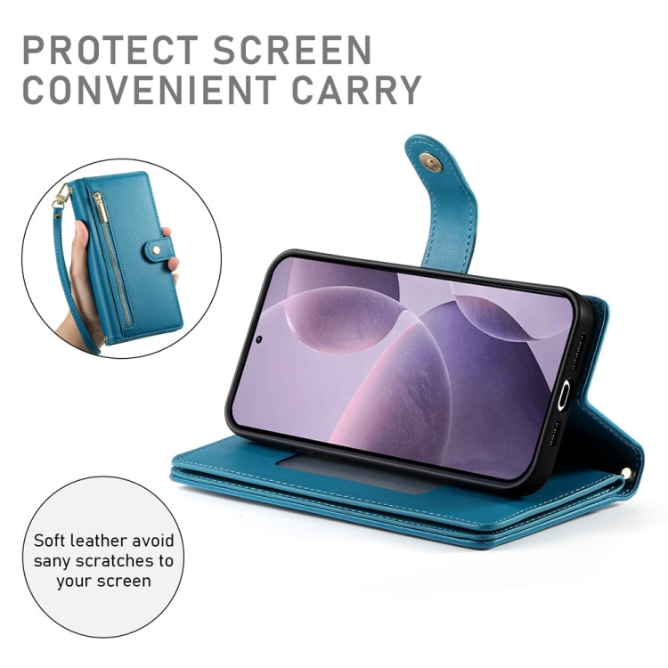 For Redmi K70 Nine Card-slot Zipper Wallet Bag Leather Phone Case(Blue) - Xiaomi Cases by buy2fix | Online Shopping UK | buy2fix