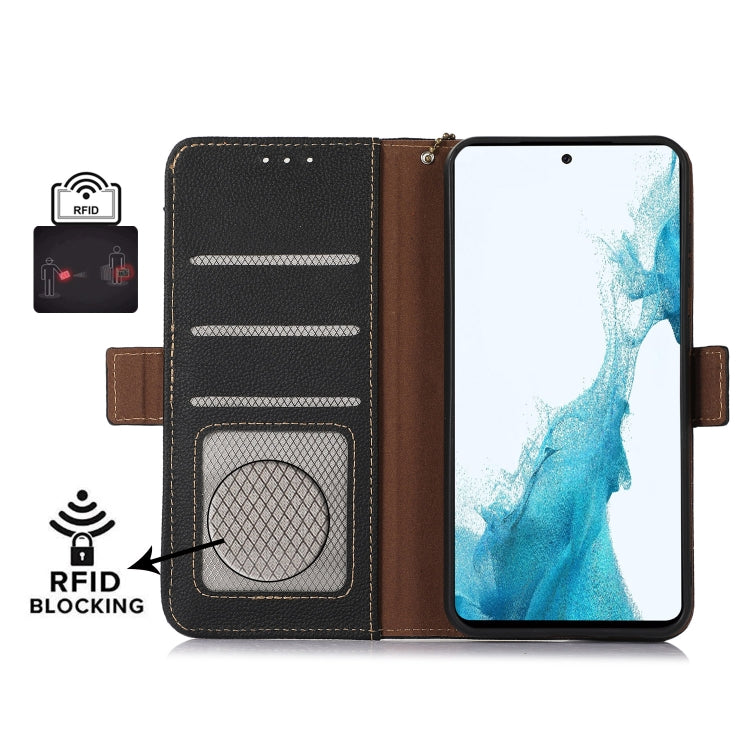 For Samsung Galaxy S24 FE 5G Side-Magnetic TJ Genuine Leather RFID Phone Case(Black) - Galaxy S24 FE 5G Cases by buy2fix | Online Shopping UK | buy2fix