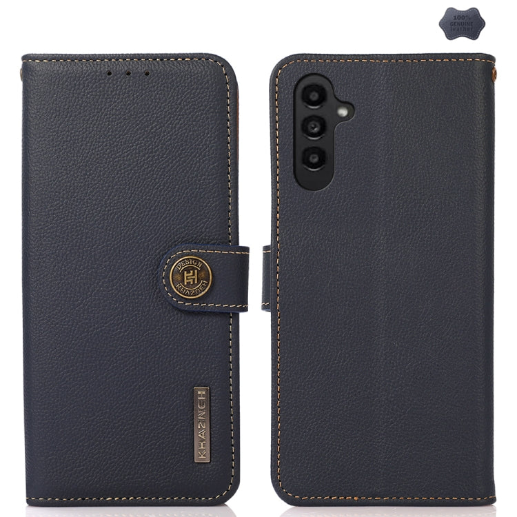 For Samsung Galaxy S24 FE 5G KHAZNEH Custer Genuine Leather RFID Phone Case(Blue) - Galaxy S23 FE 5G Cases by buy2fix | Online Shopping UK | buy2fix