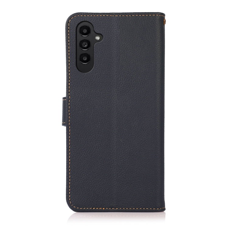 For Samsung Galaxy S24 FE 5G KHAZNEH Custer Genuine Leather RFID Phone Case(Blue) - Galaxy S23 FE 5G Cases by buy2fix | Online Shopping UK | buy2fix