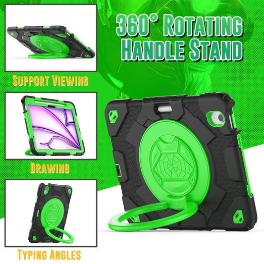 For iPad Air 11 2025 / 2024 Spider Rotation Handle Silicone Hybrid PC Tablet Case(Black Green) by buy2fix
