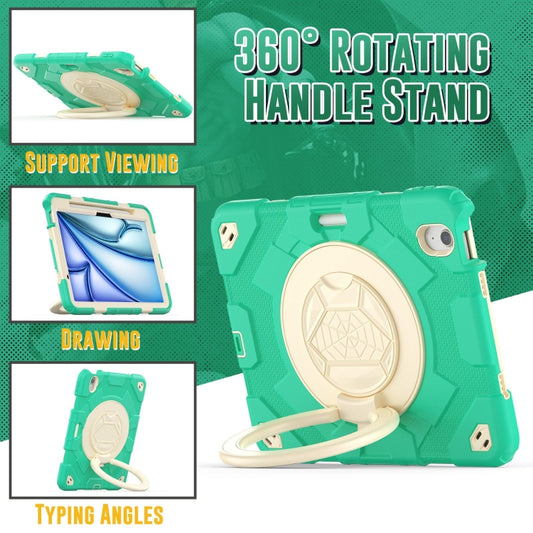 For iPad Air 11 2025 / 2024 Spider Rotation Handle Silicone Hybrid PC Tablet Case(Cyan Beige) by buy2fix