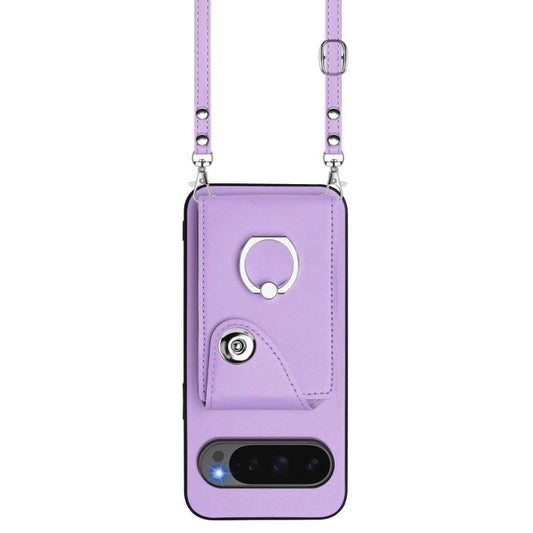 For Google Pixel 10 Pro XL Organ Card Bag Ring Holder Phone Case with Long Lanyard(Purple) - Google Cases by buy2fix | Online Shopping UK | buy2fix
