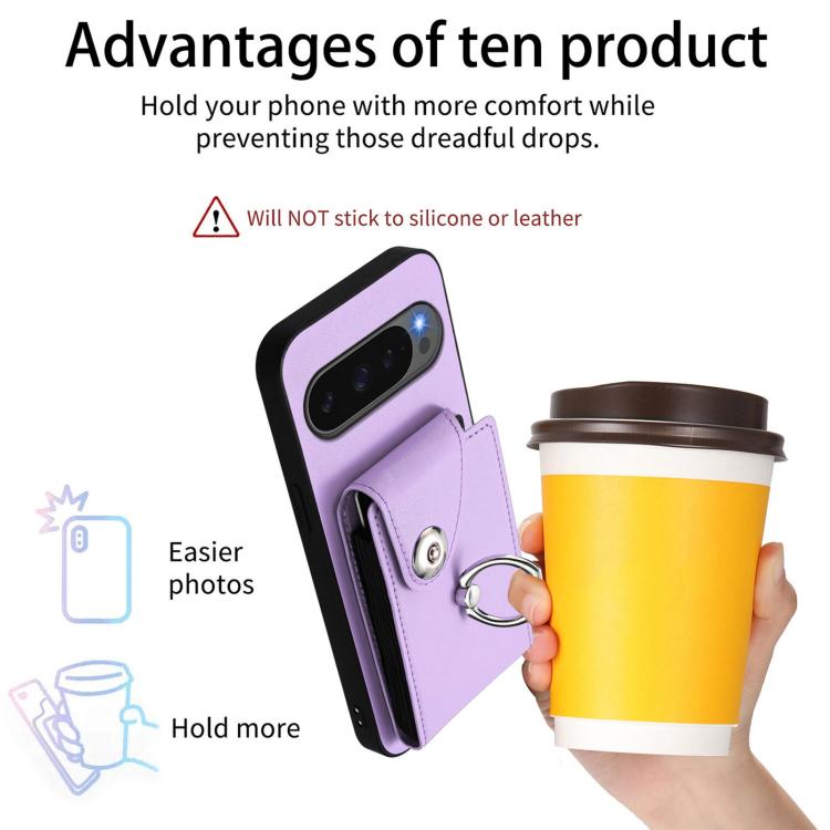 For Google Pixel 10 / 10 Pro Organ Card Bag Ring Holder Phone Case with Long Lanyard(Purple) - Google Cases by buy2fix | Online Shopping UK | buy2fix