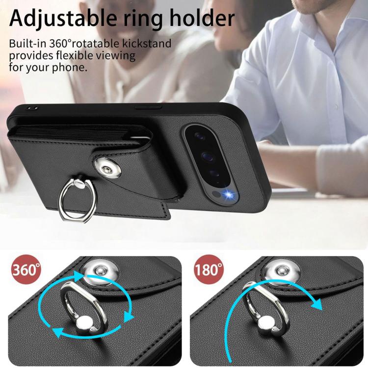 For Google Pixel 10 / 10 Pro Organ Card Bag Ring Holder Phone Case with Long Lanyard(Black) - Google Cases by buy2fix | Online Shopping UK | buy2fix