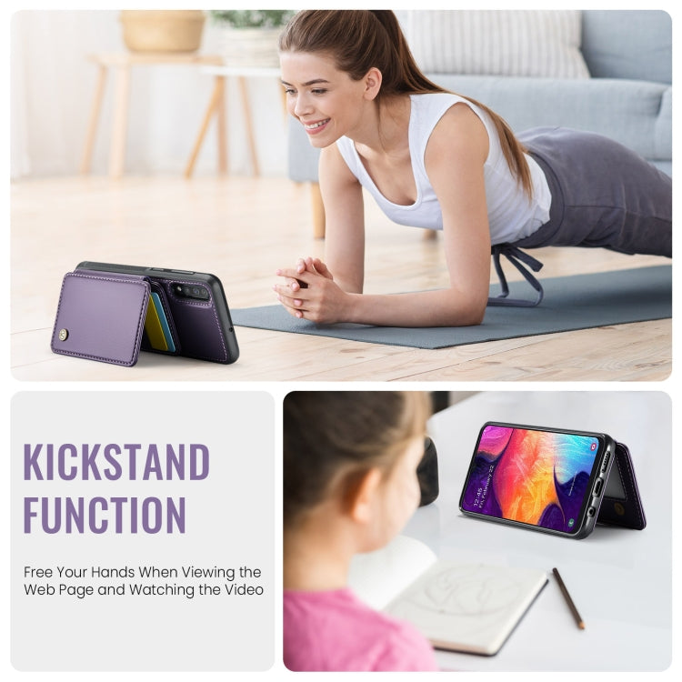 For Samsung Galaxy A50 JEEHOOD J05 Business Magnetic Style RFID Leather Phone Case(Purple) - Galaxy Phone Cases by JEEHOOD | Online Shopping UK | buy2fix