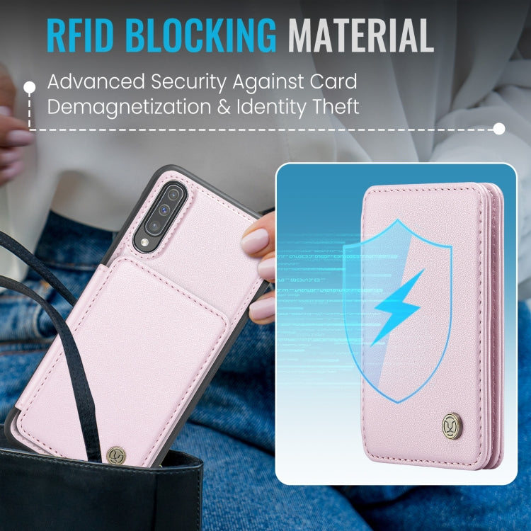 For Samsung Galaxy A50 JEEHOOD J05 Business Magnetic Style RFID Leather Phone Case(Pink) - Galaxy Phone Cases by JEEHOOD | Online Shopping UK | buy2fix