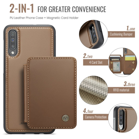 For Samsung Galaxy A50 JEEHOOD J05 Business Magnetic Style RFID Leather Phone Case(Brown) - Galaxy Phone Cases by JEEHOOD | Online Shopping UK | buy2fix