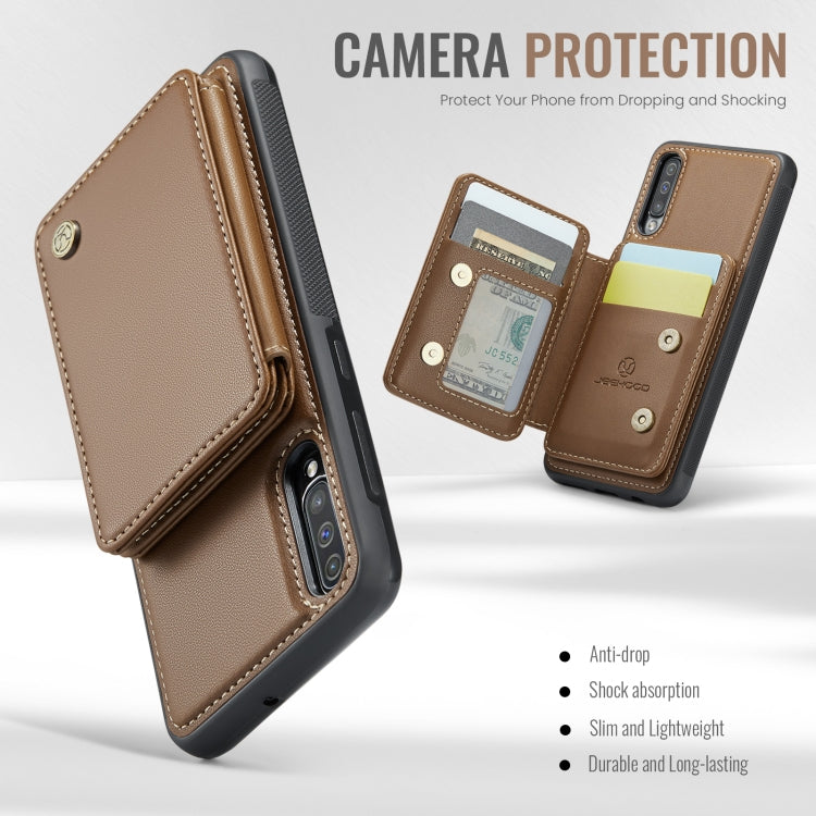 For Samsung Galaxy A50 JEEHOOD J05 Business Magnetic Style RFID Leather Phone Case(Brown) - Galaxy Phone Cases by JEEHOOD | Online Shopping UK | buy2fix