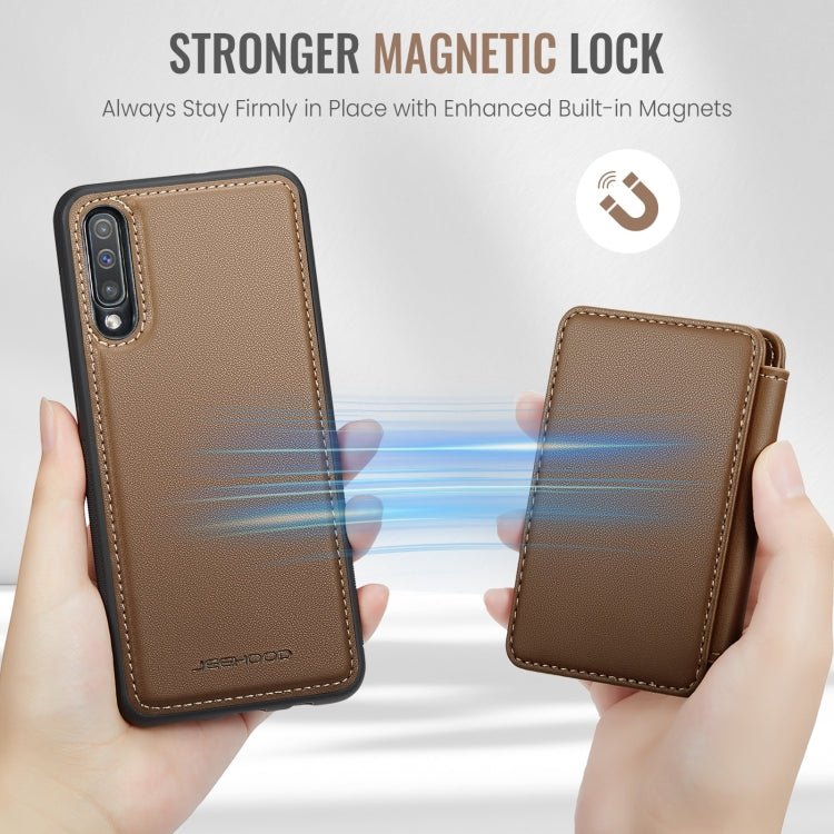 For Samsung Galaxy A50 JEEHOOD J05 Business Magnetic Style RFID Leather Phone Case(Brown) - Galaxy Phone Cases by JEEHOOD | Online Shopping UK | buy2fix