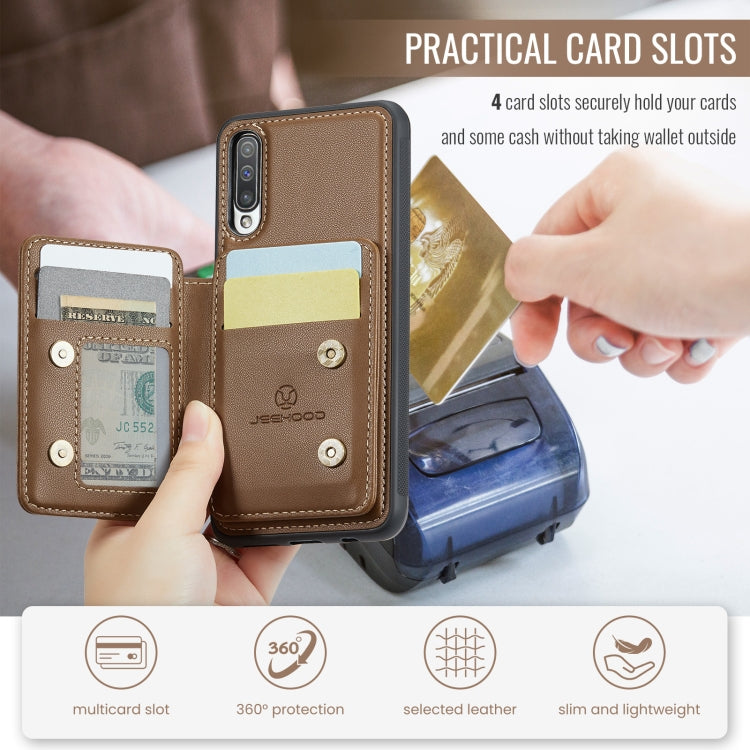 For Samsung Galaxy A50 JEEHOOD J05 Business Magnetic Style RFID Leather Phone Case(Brown) - Galaxy Phone Cases by JEEHOOD | Online Shopping UK | buy2fix