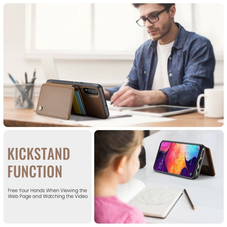 For Samsung Galaxy A50 JEEHOOD J05 Business Magnetic Style RFID Leather Phone Case(Brown) - Galaxy Phone Cases by JEEHOOD | Online Shopping UK | buy2fix