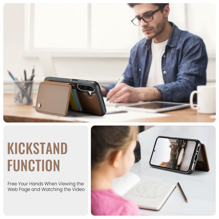 For Samsung Galaxy A26 5G JEEHOOD J05 Business Magnetic Style RFID Leather Phone Case(Brown) - Galaxy Phone Cases by JEEHOOD | Online Shopping UK | buy2fix