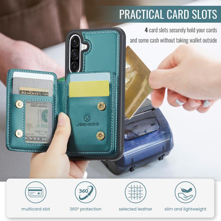 For Samsung Galaxy A56 5G JEEHOOD J05 Business Magnetic Style RFID Leather Phone Case(Blue Green) - Galaxy Phone Cases by JEEHOOD | Online Shopping UK | buy2fix