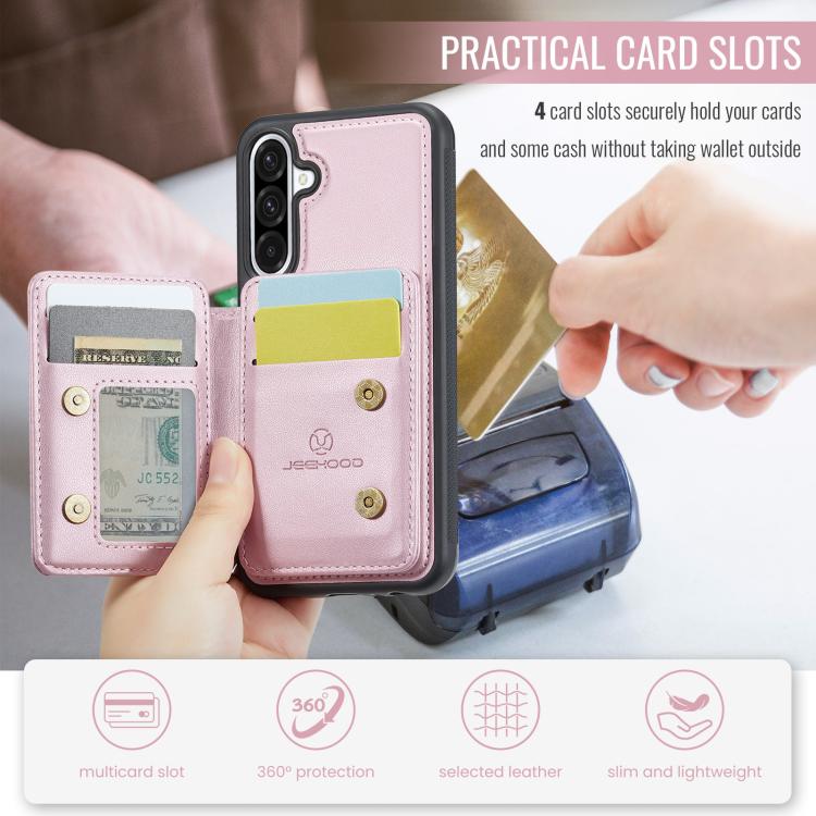 For Samsung Galaxy A56 5G JEEHOOD J05 Business Magnetic Style RFID Leather Phone Case(Pink) - Galaxy Phone Cases by JEEHOOD | Online Shopping UK | buy2fix