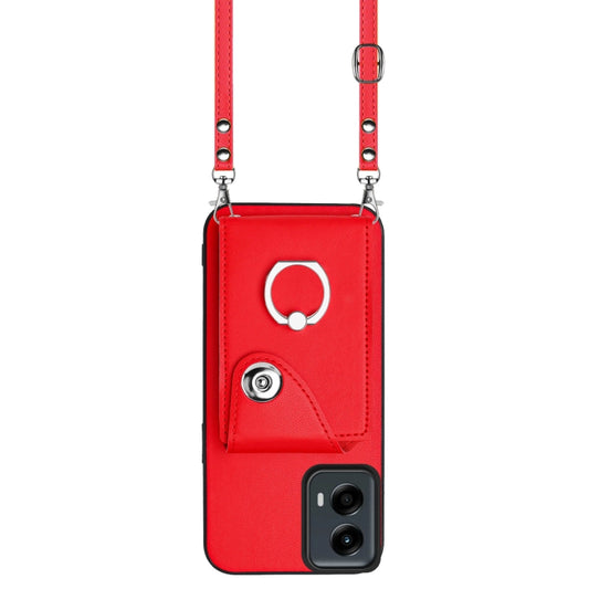 For Motorola Moto G 5G 2024 Organ Card Bag Ring Holder Phone Case with Long Lanyard(Red) by buy2fix