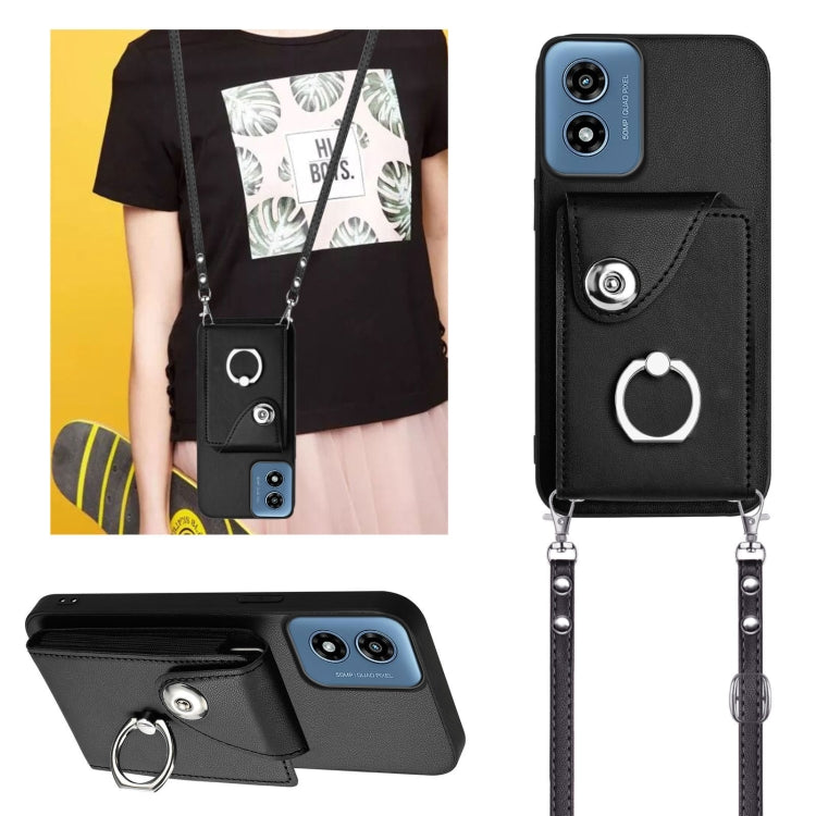 For Motorola Moto G Play 2024 5G Organ Card Bag Ring Holder Phone Case with Long Lanyard(Black) by buy2fix