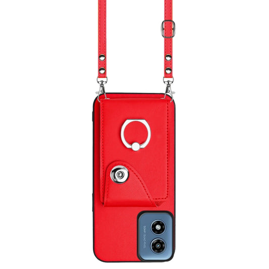 For Motorola Moto G Play 2024 5G Organ Card Bag Ring Holder Phone Case with Long Lanyard(Red) by buy2fix
