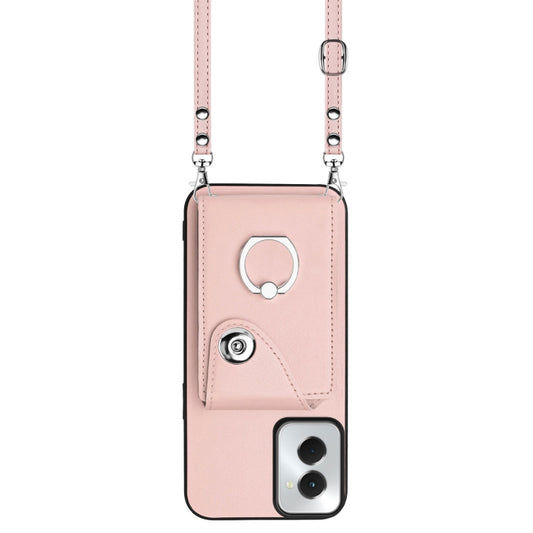 For Motorola Moto G Power 2024 5G Organ Card Bag Ring Holder Phone Case with Long Lanyard(Pink) by buy2fix