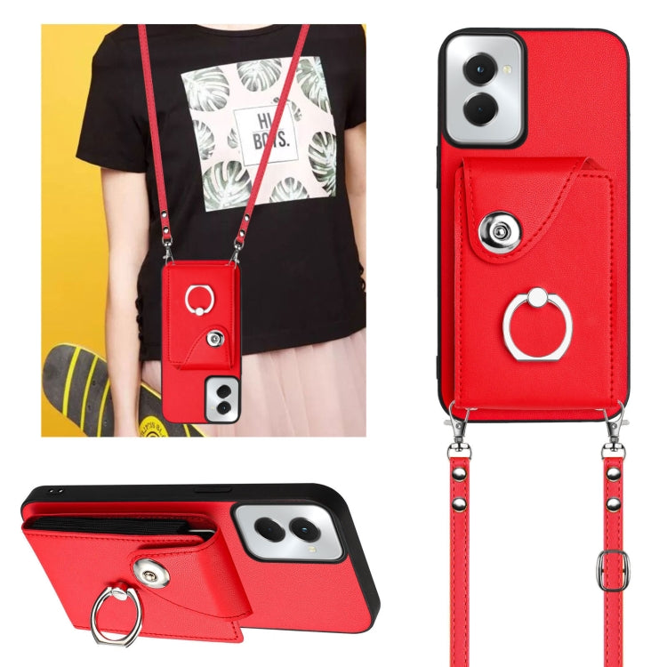 For Motorola Moto G Power 2024 5G Organ Card Bag Ring Holder Phone Case with Long Lanyard(Red) by buy2fix