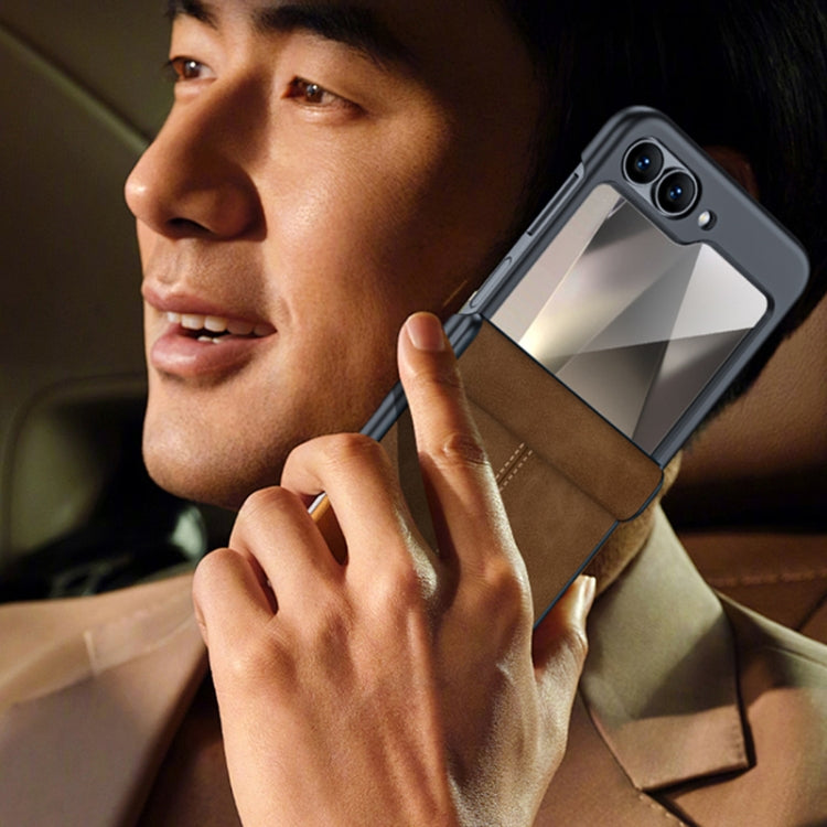 For Samsung Galaxy Z Flip6 Integrated Film Hinge Folding PU Phone Case(Grey) - Galaxy Z Flip6 5G Cases by buy2fix | Online Shopping UK | buy2fix