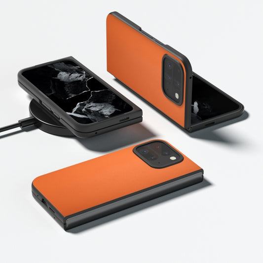 For Google Pixel 9 Pro Fold PU Leather Black Frame Full Coverage Phone Case(Orange) by buy2fix