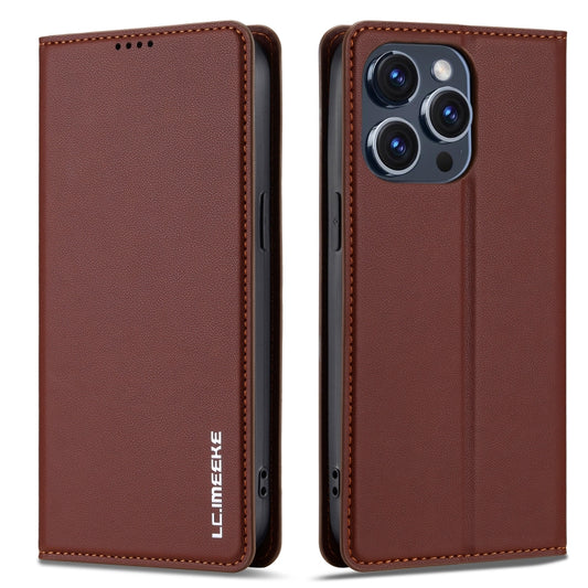 For iPhone 14 Pro LC.IMEEKE L1 Series Frosted Fine Texture PU Phone Case(Brown) - iPhone 14 Pro Cases by LC.IMEEKE | Online Shopping UK | buy2fix