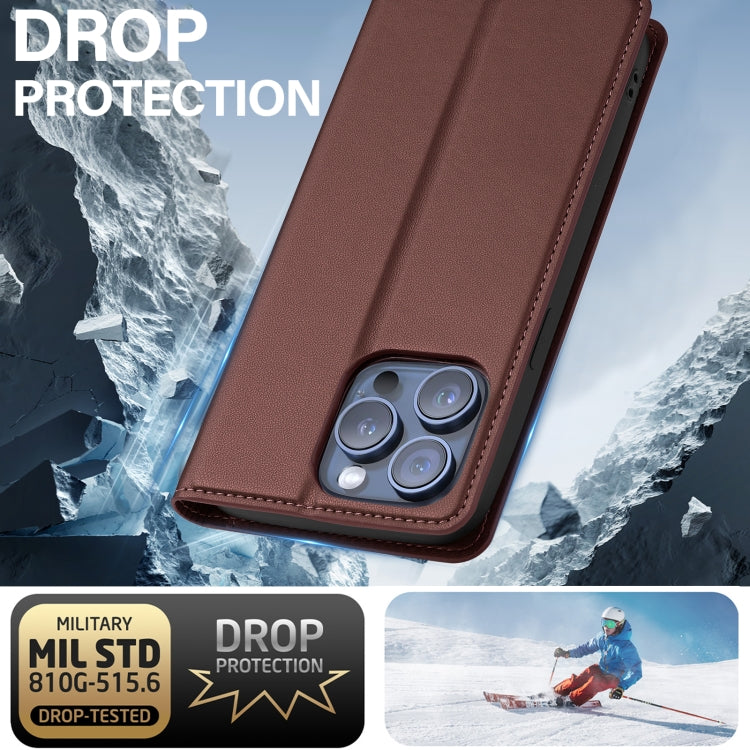 For iPhone 14 Pro LC.IMEEKE L1 Series Frosted Fine Texture PU Phone Case(Brown) - iPhone 14 Pro Cases by LC.IMEEKE | Online Shopping UK | buy2fix