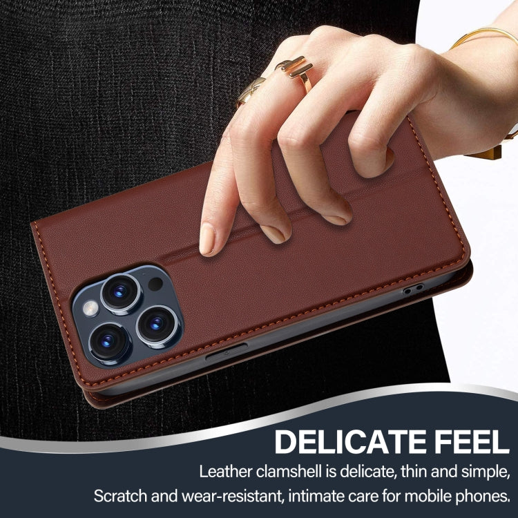 For iPhone 14 Pro LC.IMEEKE L1 Series Frosted Fine Texture PU Phone Case(Brown) - iPhone 14 Pro Cases by LC.IMEEKE | Online Shopping UK | buy2fix
