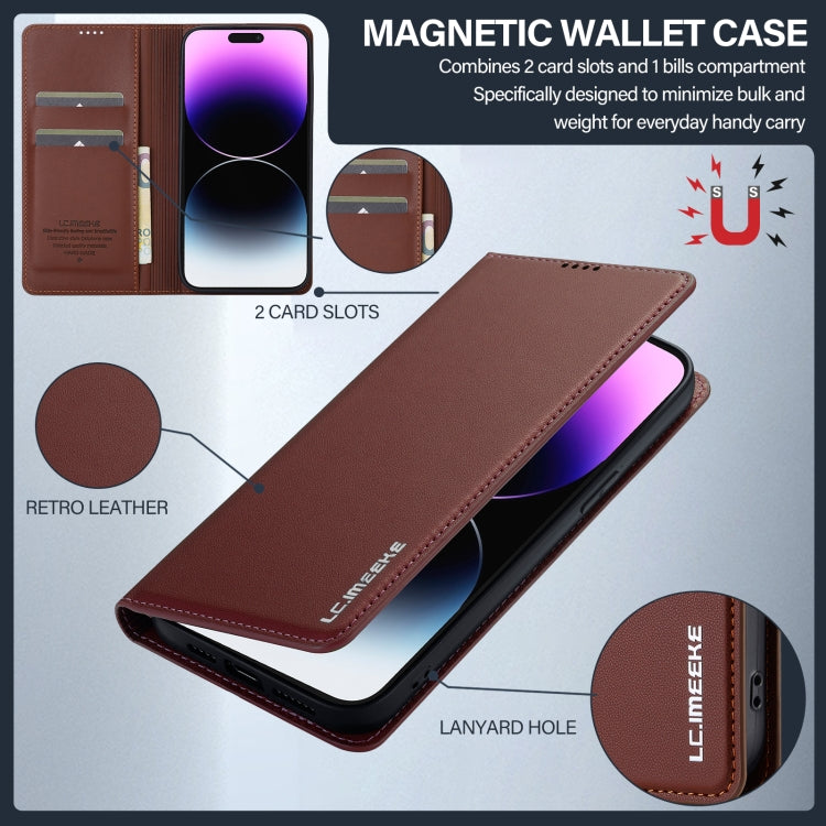 For iPhone 14 Pro LC.IMEEKE L1 Series Frosted Fine Texture PU Phone Case(Brown) - iPhone 14 Pro Cases by LC.IMEEKE | Online Shopping UK | buy2fix