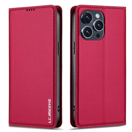 For iPhone 14 Pro LC.IMEEKE L1 Series Frosted Fine Texture PU Phone Case(Red) - iPhone 14 Pro Cases by LC.IMEEKE | Online Shopping UK | buy2fix