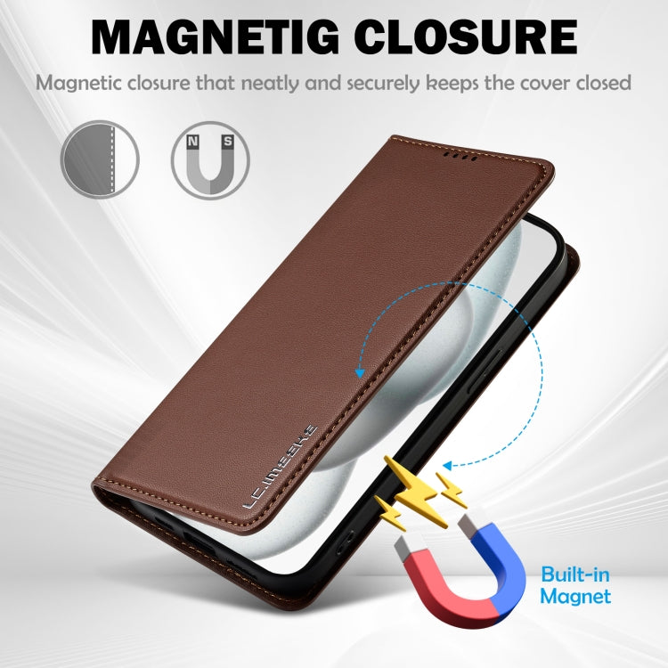 For iPhone 15 LC.IMEEKE L1 Series Frosted Fine Texture PU Phone Case(Brown) - iPhone 15 Cases by LC.IMEEKE | Online Shopping UK | buy2fix
