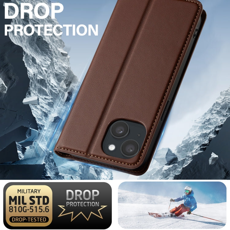 For iPhone 15 LC.IMEEKE L1 Series Frosted Fine Texture PU Phone Case(Brown) - iPhone 15 Cases by LC.IMEEKE | Online Shopping UK | buy2fix