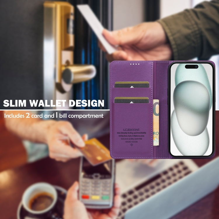 For iPhone 15 LC.IMEEKE L1 Series Frosted Fine Texture PU Phone Case(Purple) - iPhone 15 Cases by LC.IMEEKE | Online Shopping UK | buy2fix