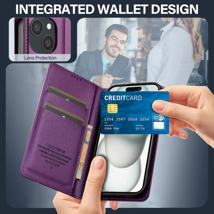 For iPhone 15 LC.IMEEKE L1 Series Frosted Fine Texture PU Phone Case(Purple) - iPhone 15 Cases by LC.IMEEKE | Online Shopping UK | buy2fix