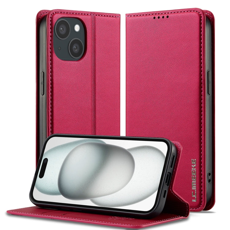 For iPhone 15 LC.IMEEKE L1 Series Frosted Fine Texture PU Phone Case(Red) - iPhone 15 Cases by LC.IMEEKE | Online Shopping UK | buy2fix