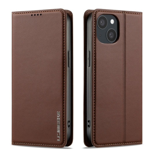 For iPhone 14 / 13 LC.IMEEKE L1 Series Frosted Fine Texture PU Phone Case(Brown) - iPhone 13 Cases by LC.IMEEKE | Online Shopping UK | buy2fix