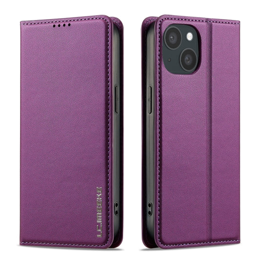 For iPhone 14 / 13 LC.IMEEKE L1 Series Frosted Fine Texture PU Phone Case(Purple) - iPhone 13 Cases by LC.IMEEKE | Online Shopping UK | buy2fix