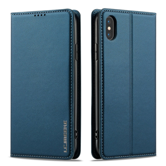 For iPhone X / XS LC.IMEEKE L1 Series Frosted Fine Texture PU Phone Case(Blue) - More iPhone Cases by LC.IMEEKE | Online Shopping UK | buy2fix