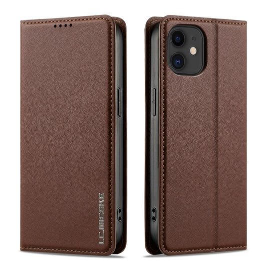 For iPhone 11 LC.IMEEKE L1 Series Frosted Fine Texture PU Phone Case(Brown) - iPhone 11 Cases by LC.IMEEKE | Online Shopping UK | buy2fix